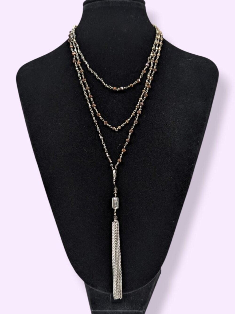 Long Dainty Crystal Tassel Pendant Necklace